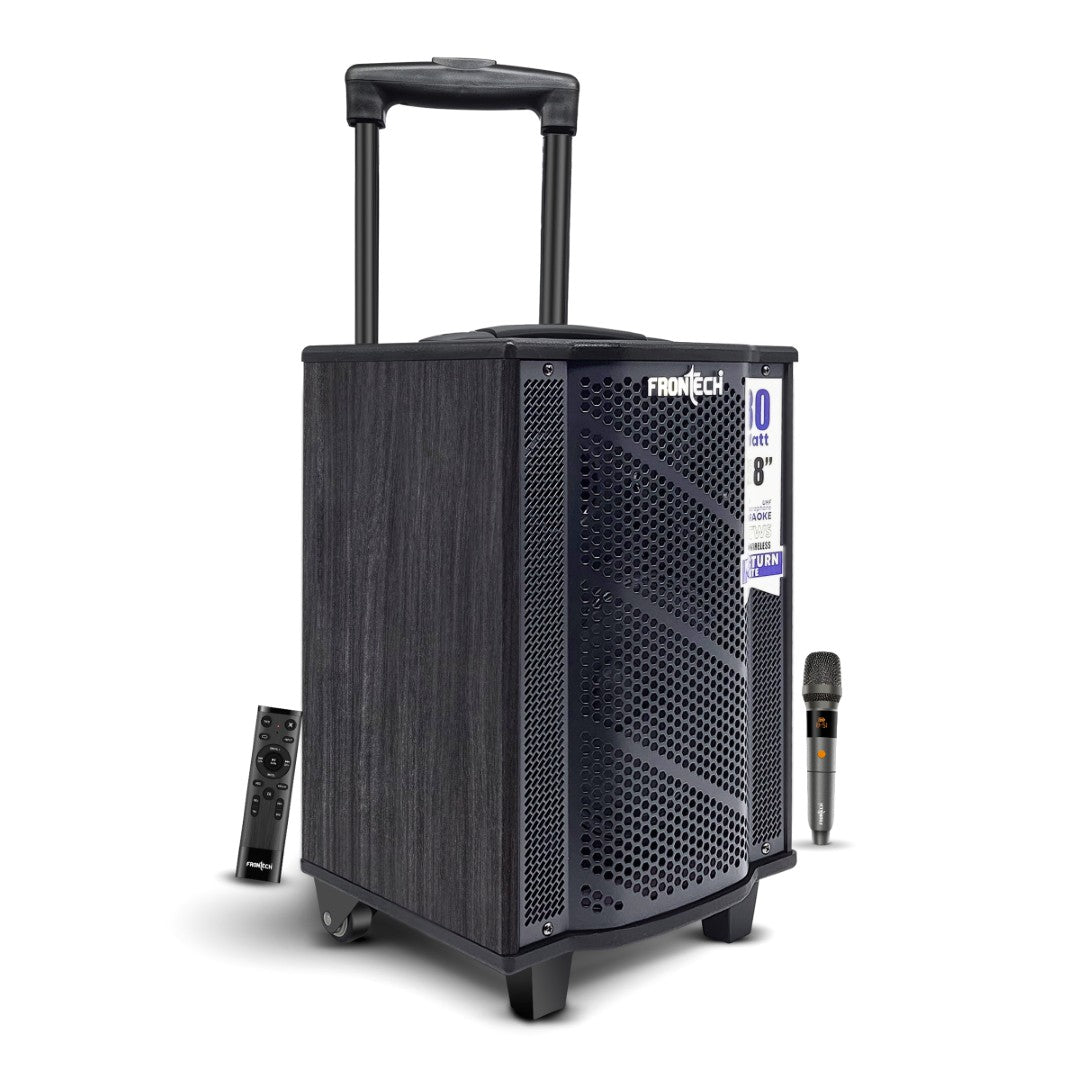 Frontech Nocturn Lite 80W Trolley Speaker | Wireless Mics, USB/BT/FM, Guitar & MIC Input, Rechargeable (SW-0221) Frontech Nocturn Lite 80W Trolley Speaker | Wireless Mics, USB/BT/FM, Guitar & MIC Input, Rechargeable (SW-0221)